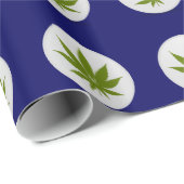 Wietblad op witte cirkels op Midnight Blue Cadeaupapier (Rol Hoek)