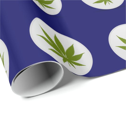 Wietblad op witte cirkels op Midnight Blue Cadeaupapier (Rol Hoek)