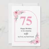 Wife 75th Birthday Card Pink Flower Kaart (Voorkant)