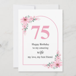 Wife 75th Birthday Card Pink Flower Kaart