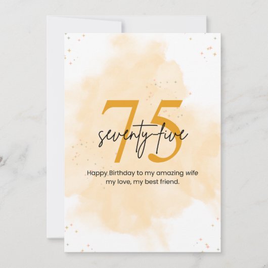 Wife 75th Birthday Golden Sparkle Card Kaart (Voorkant)