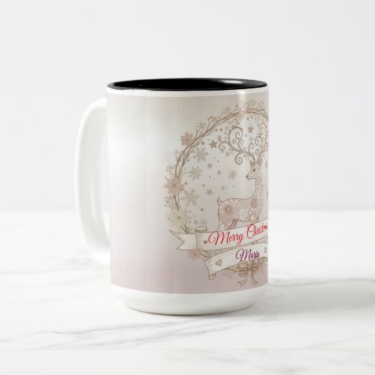 Wife Christmas Mug – Personalized Reindeer Tweekleurige Koffiemok (Voorkant links)
