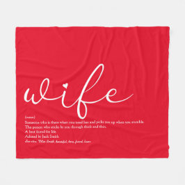 Wife Definitie Manuscript Love Heart Red Fleece Deken