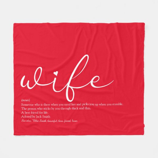 Wife Definitie Manuscript Love Heart Red Fleece Deken (Voorkant (Horizontaal))