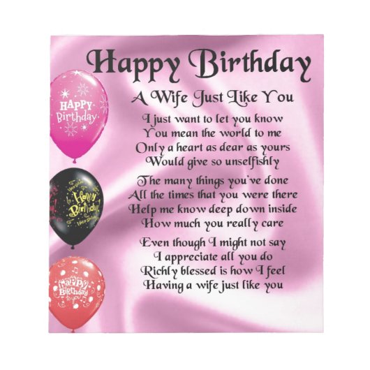 Wife gedicht - Happy Birthday Design Notitieblok (Voorkant)
