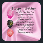 Wife gedicht - Happy Birthday Design Vierkante Sticker<br><div class="desc">Een geweldig cadeau voor een vrouw op haar verjaardag.</div>