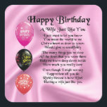 Wife gedicht - Happy Birthday Design Vierkante Sticker<br><div class="desc">Een geweldig cadeau voor een vrouw op haar verjaardag.</div>