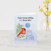 Wife Happy January Birthday Cardinal Cake Kaart (Gele Bloem)