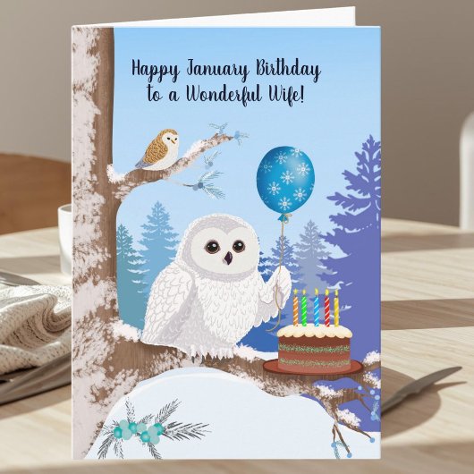 Wife Happy January Birthday Snowy Owl Kaart