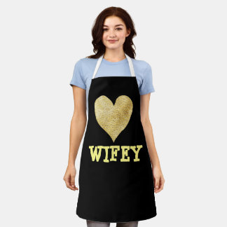 WIFE KITCHEN WIFEY Gold glitter hart APRONS Schort