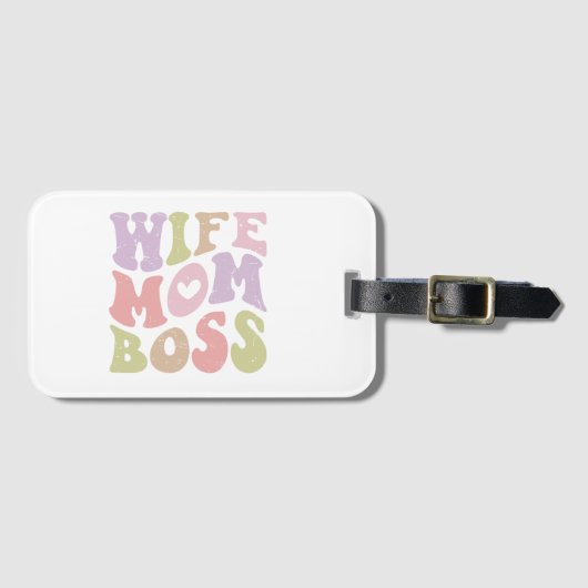 Wife Moeder Baas Retro Script Groovy Moederdag Bagagelabel (Voorkant (horizontaal))