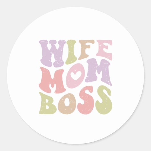 Wife Moeder Baas Retro Script Groovy Moederdag Ronde Sticker (Voorkant)