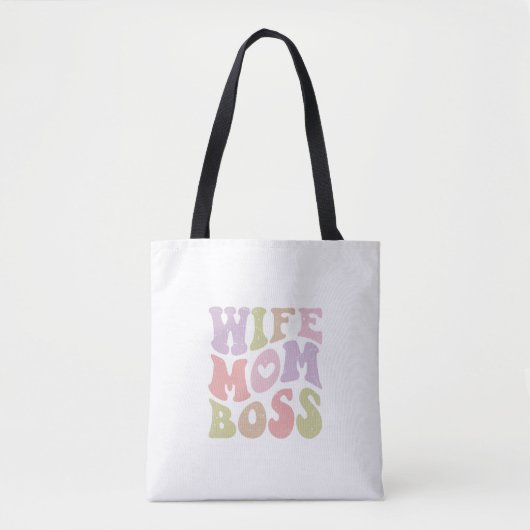 Wife Moeder Baas Retro Script Groovy Moederdag Tote Bag (Voorkant)