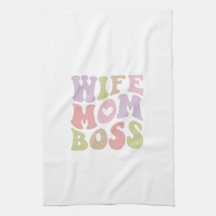 Wife Moeder Baas Retro Script Moederdag  Theedoek