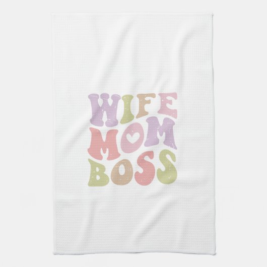 Wife Moeder Baas Retro Script Moederdag Theedoek (Verticaal)
