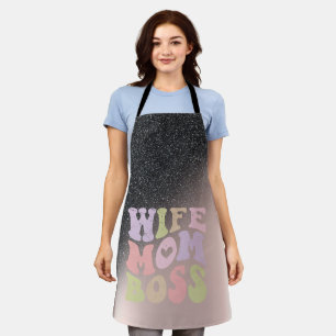 Wife Moeder Baas Zwart Glitter Ombre Roze Goud  Schort
