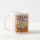 "Wife Mom Boss" Blush roze groovy retro Koffiemok (Links)
