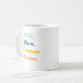 Wife Mum Dreamer Leader Groovy Retro Typography Koffiemok (Voorkant links)