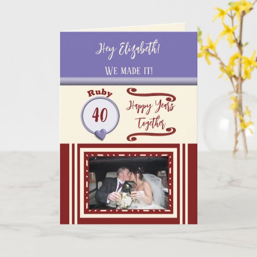 Wife ruby 40ste verjaardag paarse foto kaart (Gele Bloem)