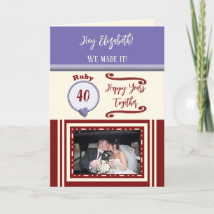 Wife ruby 40ste verjaardag paarse foto kaart