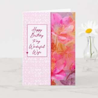 Wife’s, Birthday, Soft Pink Florals Kaart