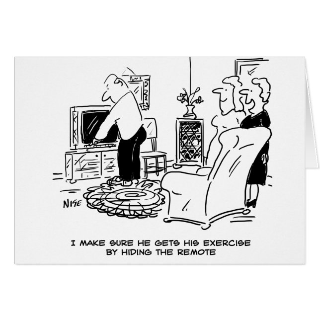 Wife verbergt de afstandsbediening van de tv (Voorkant Horizontaal)