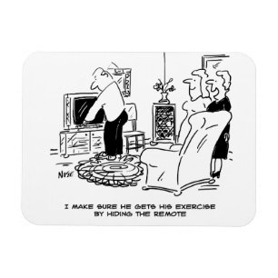 Wife verbergt de afstandsbediening van de tv magneet