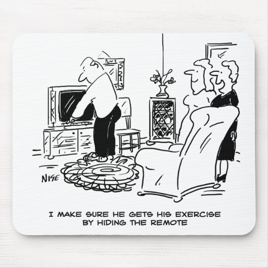 Wife verbergt de afstandsbediening van de tv muismat (Voorkant)