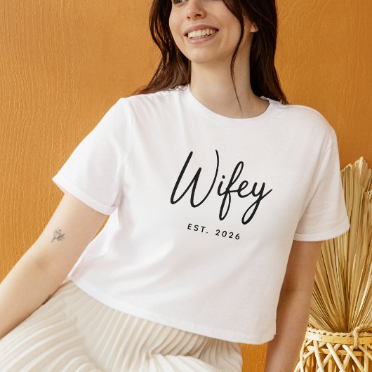 Wifey Black Script Typography Established Year     T-shirt