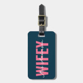 Wifey Blauw Roze Monogram Script Bagagelabel (Voorkant verticaal)