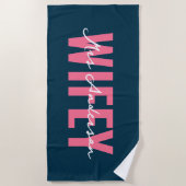 Wifey Blauwe Roze Monogram Schrift Strandlaken (Voorkant)