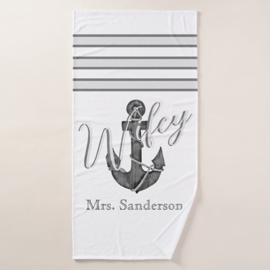 Wifey bruid nautische zilveren grijs anker badhanddoek (Badhanddoek)