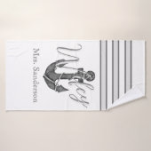 Wifey bruid nautische zilveren grijs anker badhanddoek (Badhanddoek)