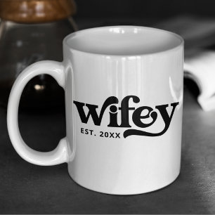 Wifey Couple Wedding Jubileum Custom Retro Koffiemok