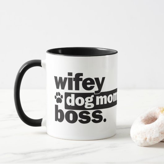 Wifey Dog Mama Boss Funny Coffee Mok (Met donut)
