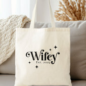 Wifey Est jaar elke kleur elegante retro lettertyp Tote Bag