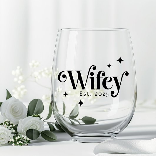 Wifey Est jaar elke kleur elegante retro lettertyp Wijnglas Zonder Voet