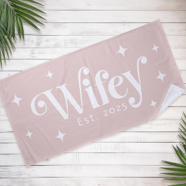Wifey Est jaar of naam retro lettertype blush roze Strandlaken