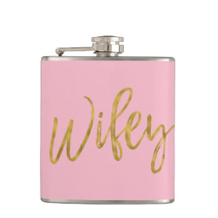 Wifey Flask met Gold Foil Script en Pink Heupfles