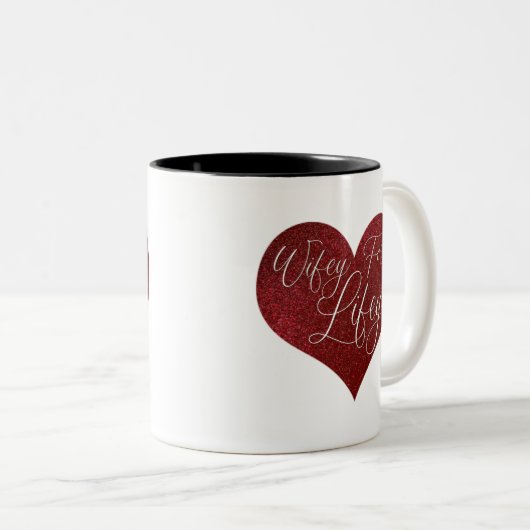Wifey for Lifey Quote Red Glitter Heart Tweekleurige Koffiemok (Voorkant rechts)