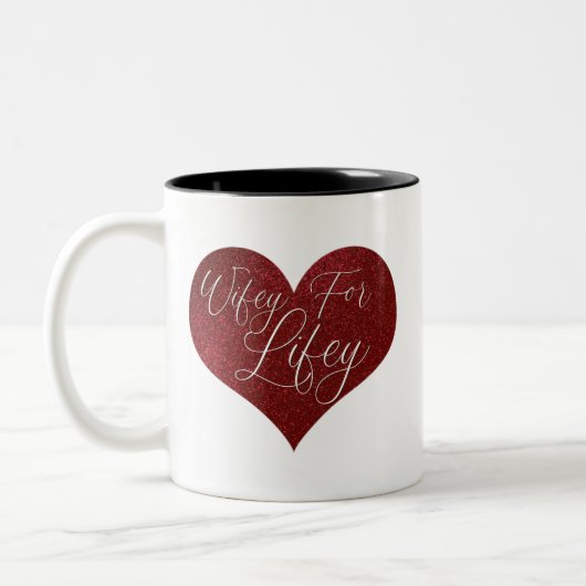 Wifey for Lifey Quote Red Glitter Heart Tweekleurige Koffiemok (Links)