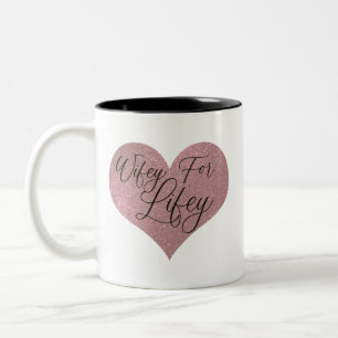 Wifey for Lifey Quote Roos Gold Glitter Heart Tweekleurige Koffiemok