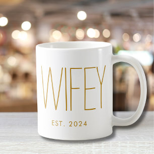 Wifey Gold Script Custom Wedding Jubileum Koffiemok