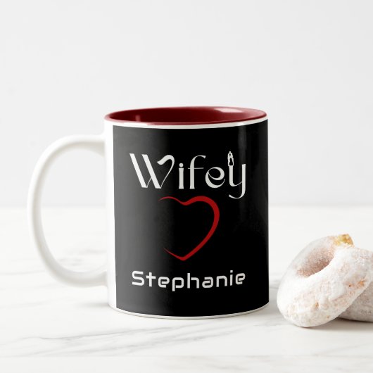 Wifey Hubby paar bruiloft Jubileum Gift Tweekleurige Koffiemok (Met donut)