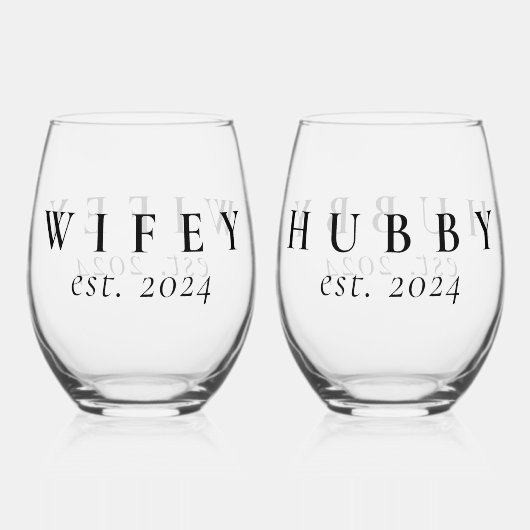 Wifey Hubby Pas getrouwd Wijnglas Zonder Voet (Achterkant)