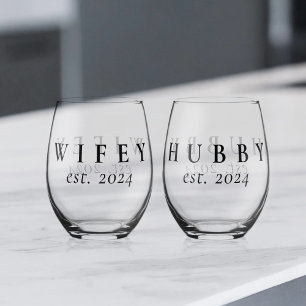 Wifey Hubby Pas getrouwd Wijnglas Zonder Voet