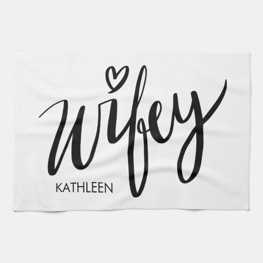Wifey kitchen towel gift with personalized name theedoek (Horizontaal)