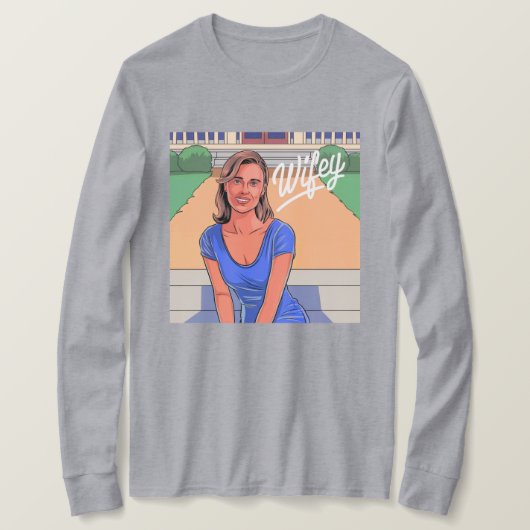 Wifey lang-Sleeve grijs T-shirt (Design voorkant)