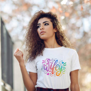 Wifey Modern Meerkleurig Script Wit Dames T-shirt