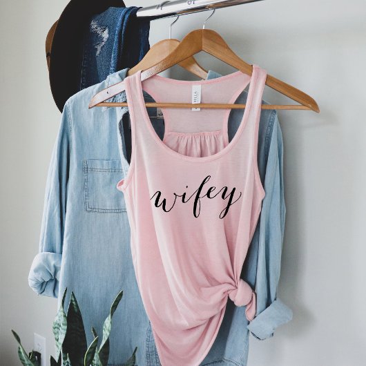 Wifey Modern Zwart Schrift Roze Dames Tanktop